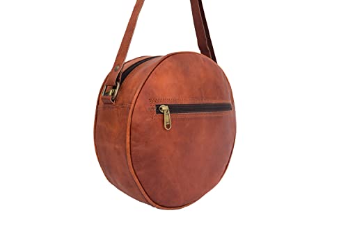 Small 8 Inch Handmade Vintage Leather Crossbody Sling Bag Women/Teen Girls Satchel Handbag Round Messenger Bags3
