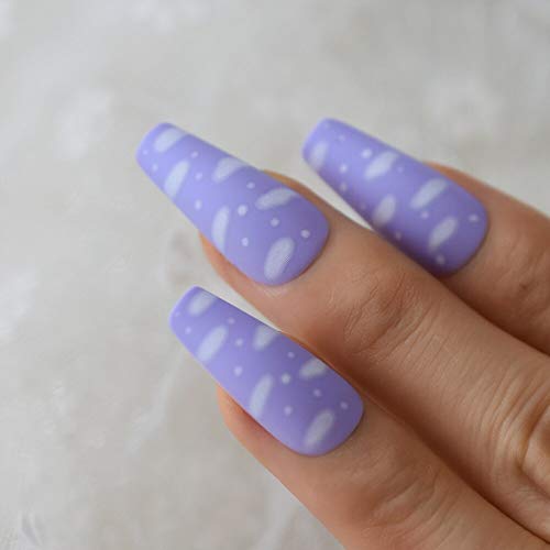 CoolNail Sky White Cloud Baby Purple Press on False Nails Long Ballerina Coffin Popular Matte Frosted Fake Fingersnails Extention Tool