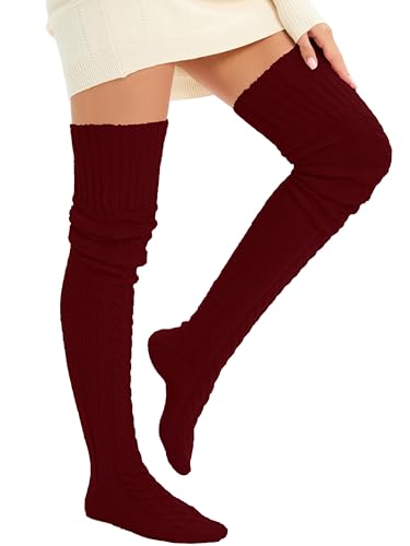 Image of Women's Thigh High Knitted Winter Boot Socks Vintage Extra Long Leg Warmer Over Knee High Stockings
