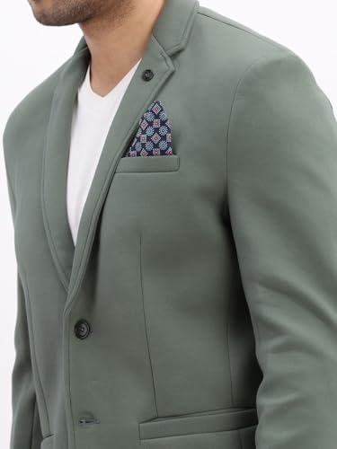 Image of SHOWOFFFF Men Solid Single Breasted Casual Blazer | Notched Lapel Full Sleeves Cotton Blazer for Mens | Slim Fit Regular Length Blazer for Men's