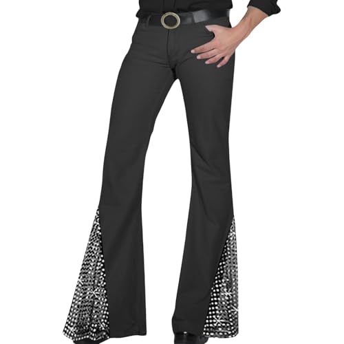 Men's Retro Sequin Flare Pants Casual Color Block Bell Bottoms Stylish All-Season Trousers for Party Daily Wear