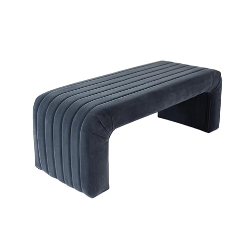 Image of HomePop 48 inch Arch Channel Bench - Blue Velvet