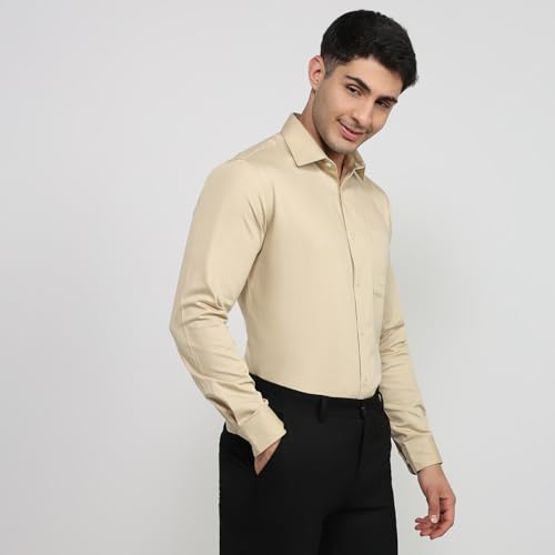 Image of Raymond Men Slim Fit Solid Pattern Pure Cotton Semi Cutaway Collar Full Sleeve Formal Shirt