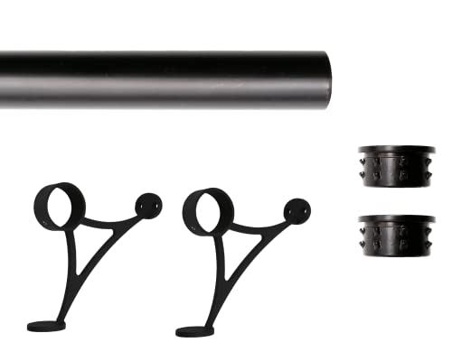Top Hardware Solid Bar Mount Foot Rail Kit, Matt Black Stainless Steel Tubing w/Internal Connector, Combination Brackets, Flat End Cap, 5 ft = 60 in x 1, 5 ft (60 in x 1)