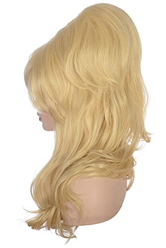 Women Blonde Beehive Wig Long Curly Wavy Bouffant Heat Resistant Synthetic Hair wigs for Womens Vintage Costume Cosplay Halloween Party