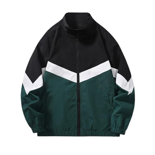 Finelylove Mens Casual Bomber Jacket Lightweight Zip Up Stand Collar Varsity Jacket Fashion Color Block Windbreaker2