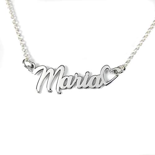 Collar con nombre personalizado, aros forma Corazón en plata de ley 925.-RINCONDELARTESANO.ES