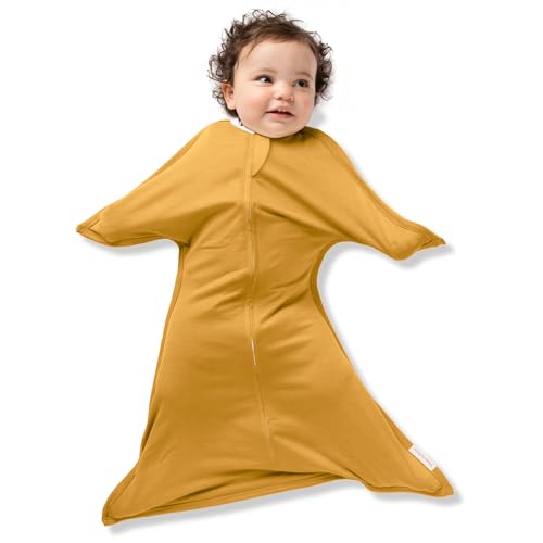 Image of SleepingBaby Zipadee-Zip Transitional Swaddle Sack, 4-8 Month - Roomy Zipper Swaddle for Easy Diaper Changes and Proper Hip Development - Baby Swaddle Sack, Small - Honey