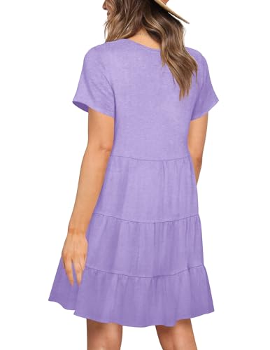 Image of Nova In Sky Women's Summer Dresses 2026 Short Sleeve V-Neck Casual Loose Swing Button Down Casual T Shirt Dresses