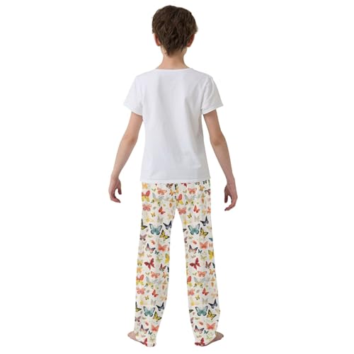 Butterfly Long Pajama Pants Elastic Waist PJ Bottoms with Pockets S A1111524