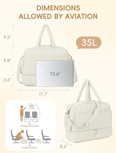 Image of CLUCI Weekender Travel Bag for Women Puffer Tote Bag Carry On Duffle Overnight Bags with Shoe Compartment