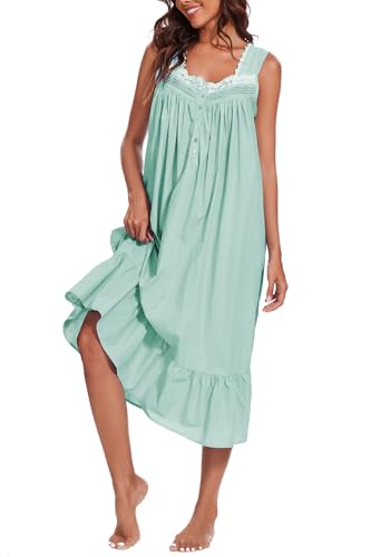Image of AVIIER 100% Cotton Nightgowns for Women Sleeveless Sleep Dress Ladies Gowns Sleepwear with Pockets