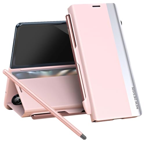 Coque Samsung Z Fold5 rose avec porte-stylo pour travailler en mode mains libres