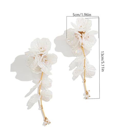 1Pair Vintage Big Flower Long Tassel Drop Earrings Summer Boho Flower Piercing Earrings Bridal Wedding Crystal Shell Drop Earrings Statement Flower Stud Jewelry for Women4