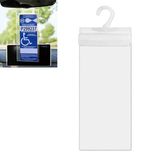YUPIKJI Handicap Placard Holder, Disabled Parking Permit Holder, Ultra Transparent Disabled Parking Permit Protector Sleeve, Handicapped Placard Cover with Large Hook for Most Vehicles (1PCS)