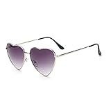 Meyison Heart Shaped Sunglasses Thin Metal Frame Cute Aviator Style Eyewear(Silver frame/gradient grey lens)