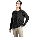 [Muxuryee] ヨガウェア トップス 長袖 スポーツ Tシャツ レディース ゆったり ピラティス ウェア ストレッチ 吸汗速乾 フトレーニングウェア UVカット スポーツトップス 2318 BK M
