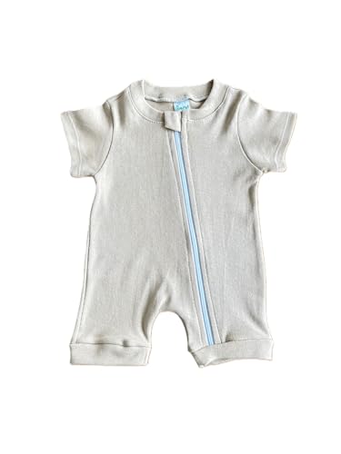 Macacão Bebê Curto Amore Marrom Verão (100% Algodão)(Bege-1-3M)