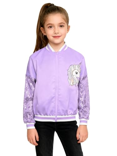 TSSOE - TSSOE Blousons Sport Longues Manches pour Enfants Filles Veste Baseball Paillettes Blouson Sport Décontracté, Violet, 15-16 ans