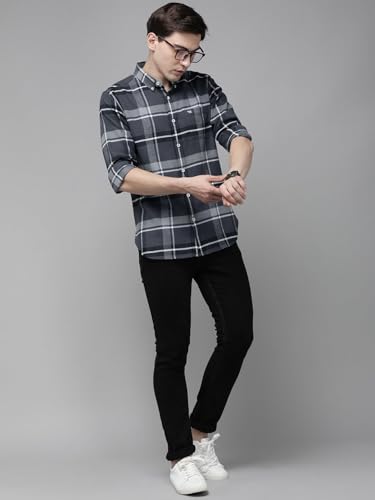 Image of THE BEAR HOUSE Men's Slim Grey Cotton Flannel Shirt