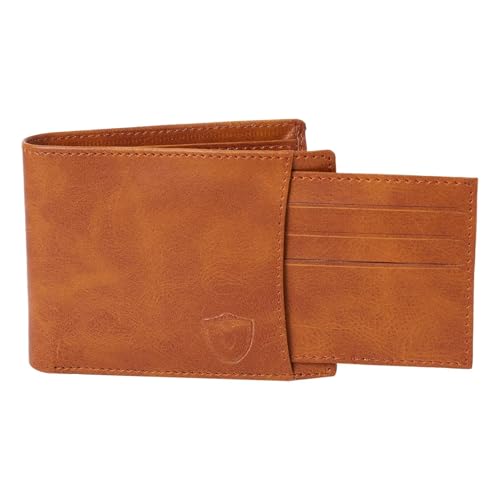 RFID Wallets for Men Slim Bifold Genuine Leather Front Pocket Wallet with 2 ID Windows (Tan)2