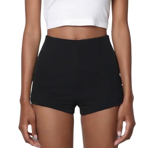 Women's Quick Dry High Waisted Elastic Shorts DriFit Flattering Athletic Gym Shorts with Tummy Control Black