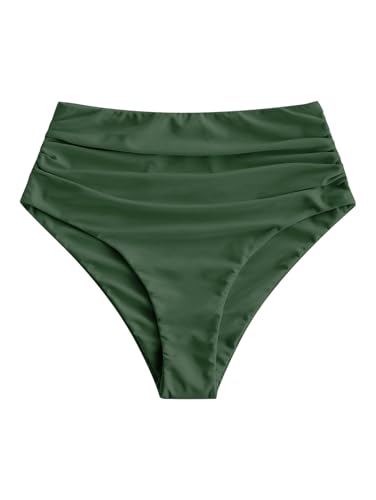 Image of ZAFUL Women High Waisted Bikini Bottoms Ruched Swimsuit Bottom Tummy Control Bathing Suit Bottoms