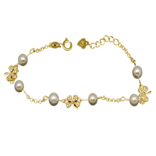 Pulsera trébol de plata con perlas el regalo de comunión ideal