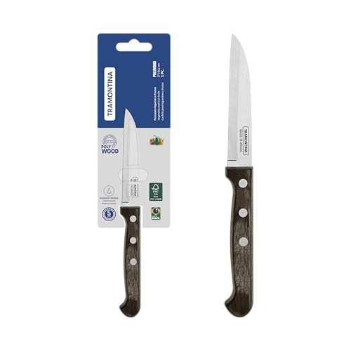 Tramontina Cuchillo para Frutas y Verduras de Acero Inoxidable y Mango de Madera Tratada Polywood 9 cm