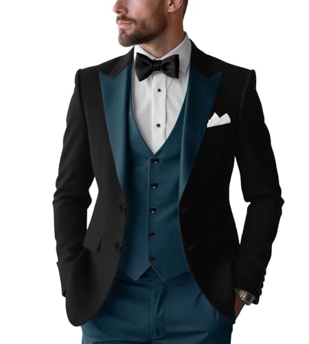 Mens 3 Piece Suit Regular Fit Suits for Men Wedding Grooms Formal Prom Tuxedo Two Button Blazer Vest Pants