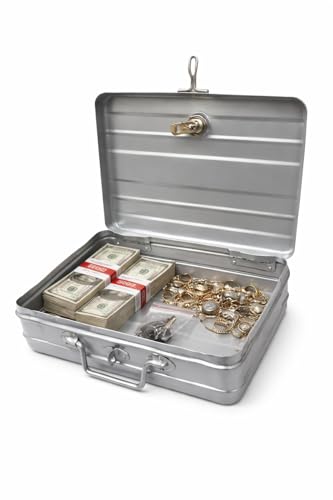 Image of JAYCO Aluminium Cash /Jewellery Storage Box /Trunk - 12 inch Medium Size (30 cm x 21 cm x 10 cm, Silver-Grey)