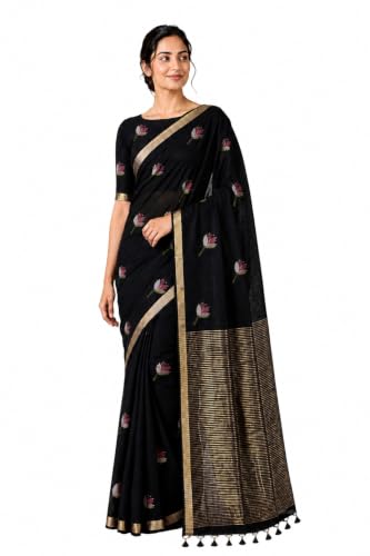 Image of Women's Kosa Linen Floral Motif Design with Unstitched Blouse Piece