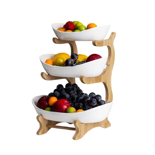 Fruteros de Cocina Modernos,3 Pisos Cesta Frutas y Verduras Estable y sin Sacudidas,Cocina Frutero con Pararse Bambú para Sala de Estar,Cocina,Fiestas,Hoteles