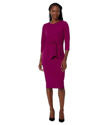 Adrianna Papell Women's Knit Crepe TIE Waist Sheath, Wildberry