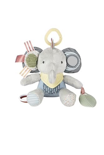 Image of Skip Hop Bandana Buddies Soft Textured Baby Activity and Teething Toy for Multi-Sensory Play with Rattles, Crinkle Sounds, Squeaker and Mirror, Attaches to Stroller and Car Seat, Elephant, Age 0+