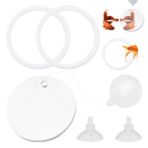 Image of 2 Pcs Betta Fish Exercise Ring and Betta Mirror Set,Betta Ring Enrichment Toys,Betta Toys Suitable for Fish Tank, Betta Tank, Betta Aquarium