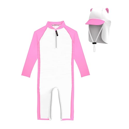 Newborn Baby Swimsuit Toddler Rash Guard Long Sleeve UPF 50+ Sun Protection Swimwear with Sun Hat Set