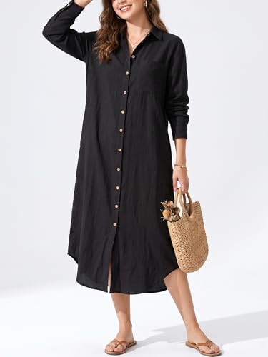 Image of Kuraki Women's Casual Print Button Front Maxi Shirt Dress