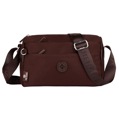Image of Women's Crossbody Sling Bag, Water-Resistant Nylon Shoulder Handbag with Multiple Zipper Compartments, Lightweight Travel Purse, Shopping, Adjustable Strap Messenger Bag
