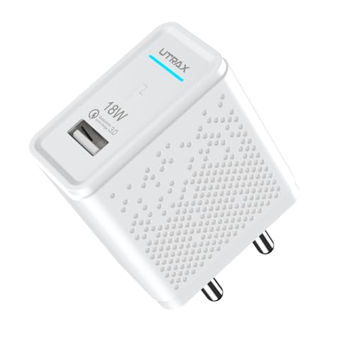 Image of Utrax 18W Single Port QC 3.0 Fast Charger | Quick Charge 3.0 | 3.0A Output | Compact Wall Adapter | Compatible with Samsung Galaxy, Xiaomi, Redmi, Oppo & All QC 3.0 Devices (White)