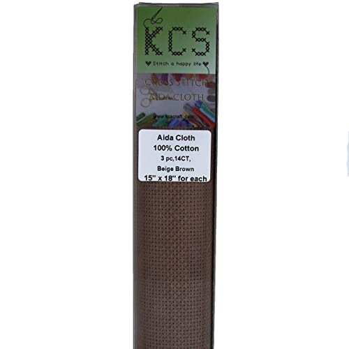 Image of KCS 3 pc of 15 inch x 18 inch Counted Cross Stitch Cotton Aida Cloth Needlework Fabric,14CT,Coffee