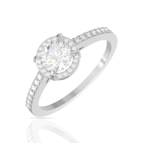 Image of 925 Sterling Silver Ring for Women | Cubic Zirconia Solitaire Halo Design | Fine Jewellery Finger Ring for Girls, Wife, Girlfriend | Gift for Birthday, Anniversary, Valentine's Day