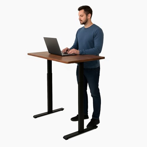 Image of Manual Hand Crank Standing Desk| Non Electric Height Adjustable Sit Stand Table| Ergonomic Workstation with Sturdy Steel| 25mm Walnut Top & Black Frame| Supports 60KG Weight| 3 Year Warranty
