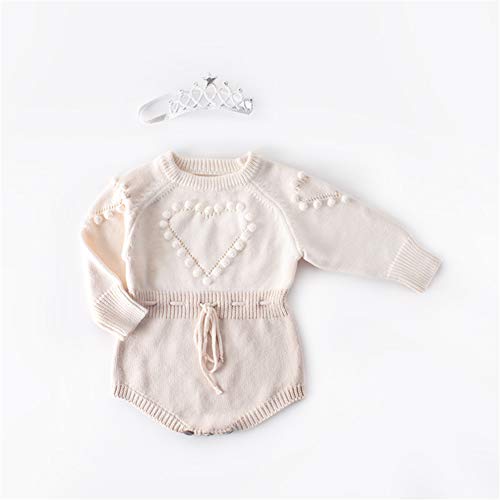 Wallarenear Newborn Baby Girl Sweater Romper Heart Long Sleeve Knitted Bodysuit Jumpsuit Fall Winter Clothes Valentine's Day Outfits (Apricot, 6-12 Months) #TOP5