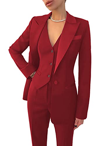 Women Suit Slim Fit Elegance Notch Lapel 3 Piece Workplace Style Jacket(Blazer+Vest+Pants