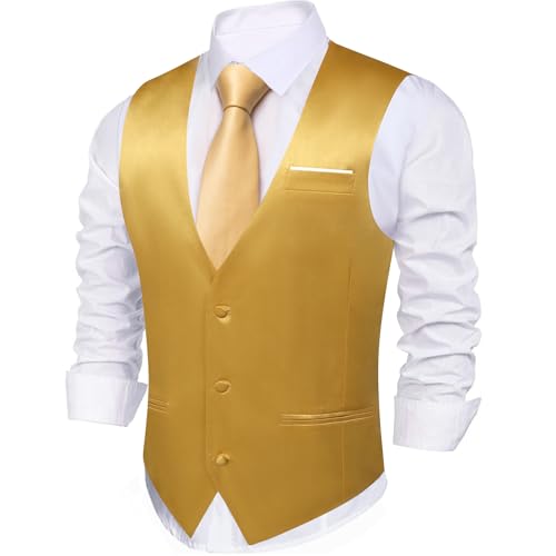 Image of Barry.Wang Vest for Men Business /Leisure Dress Suit Vests V-neck 2 Pockets Wedding Party Tuxedo Satin Waistcoat