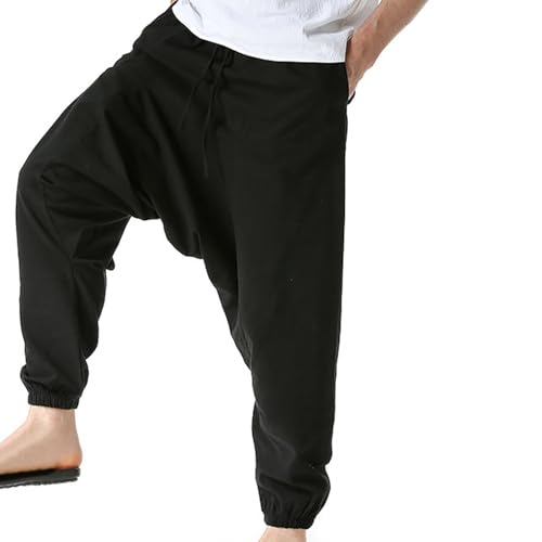Men's Hip Hop Harem Pants Lightweight Joggers Drawstring Elastic Waist Baggy Drop Crotch Sweatpants Casual Trousers2