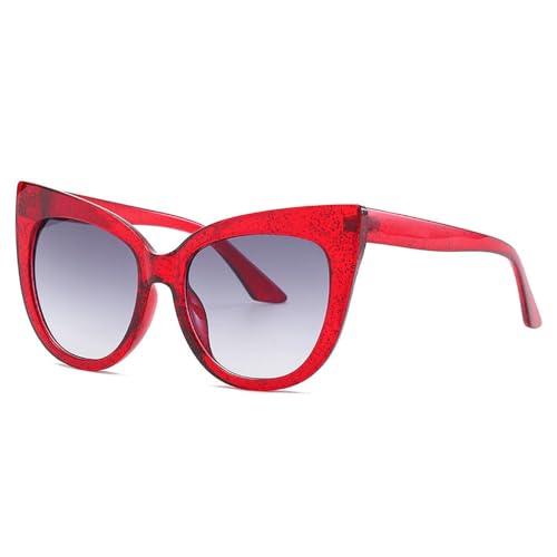 HYYZZC Gafas de sol para mujer, estilo ojo de gato, de gran tamaño, estilo vintage, redondas, con montura grande, para exteriores, con protección UV400, C5, color rojo, gris, talla única