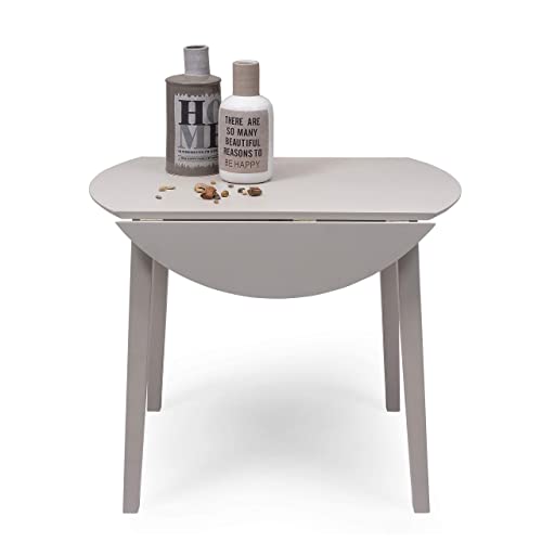 Homely | Mesa de Comedor o Cocina Extensible Redonda Dallas | Mesa Auxiliar | Diseño Sencillo y Moderno | Tres Tamaños Adaptables | Madera Lacada Color Gris | 90 cm de Diámetro 17,5/55/17,5 cm