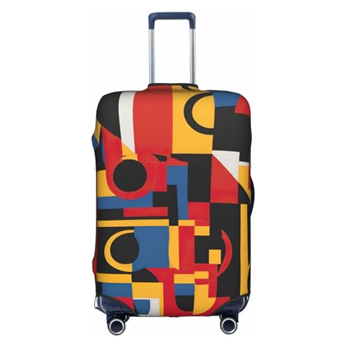 Composition In Red Yellow Blue And Black Print Travel Elastic Suitcase Luggage Baggage Cover Protector, Washable And Anti-Scratch